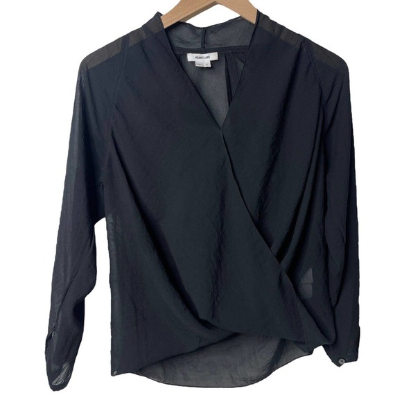 Helmut Lang Lyra Front Twist Black Chiffon Blouse, Petite - Picture 2 of 9
